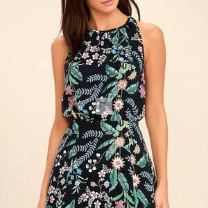 Take Me Oasis Black Floral Print Skater Dress